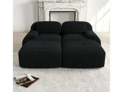 Sofá modular veludo côtelê - 2 lugares - com 2 almofadas e 2 puff - base antiderrapante - 208x178x70cm - Preto