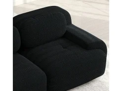 Sofá modular veludo côtelê - 2 lugares - com 2 almofadas e 2 puff - base antiderrapante - 208x178x70cm - Preto