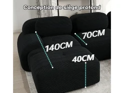 Sofá modular veludo côtelê - 2 lugares - com 2 almofadas e 2 puff - base antiderrapante - 208x178x70cm - Preto