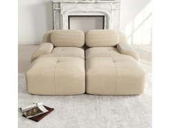 Sofá modular veludo côtelê - 2 lugares - com 2 almofadas e 2 puff - base antiderrapante - 208x178x70cm - Bege