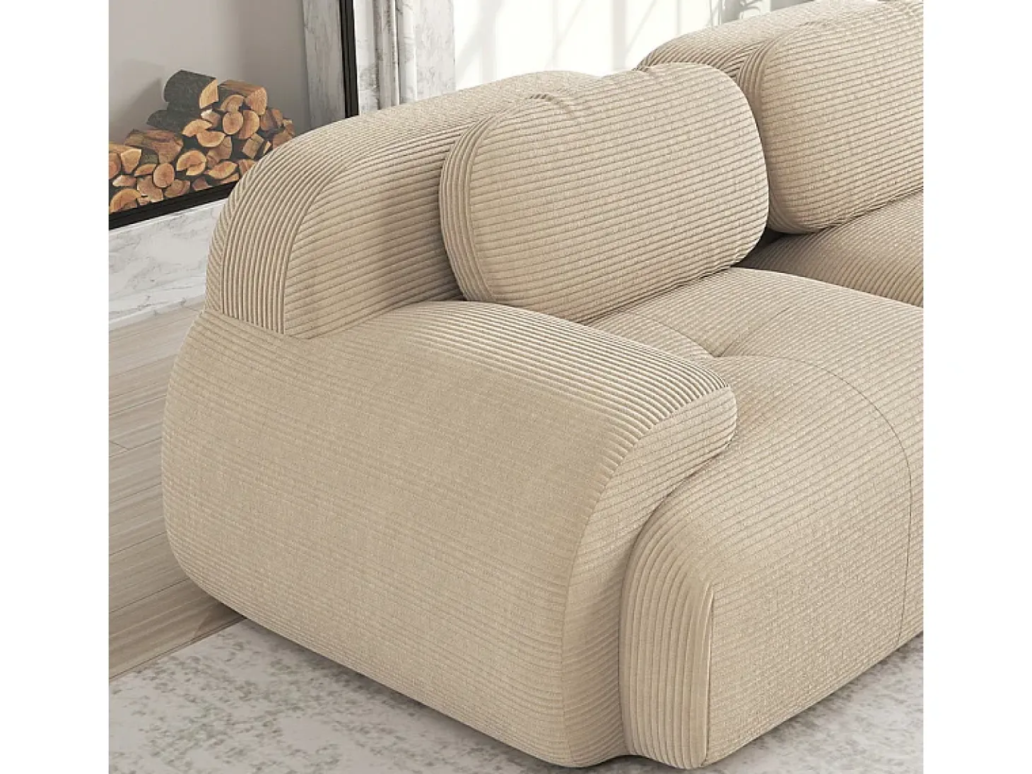 Sofá modular veludo côtelê - 2 lugares - com 2 almofadas e 2 puff - base antiderrapante - 208x178x70cm - Bege