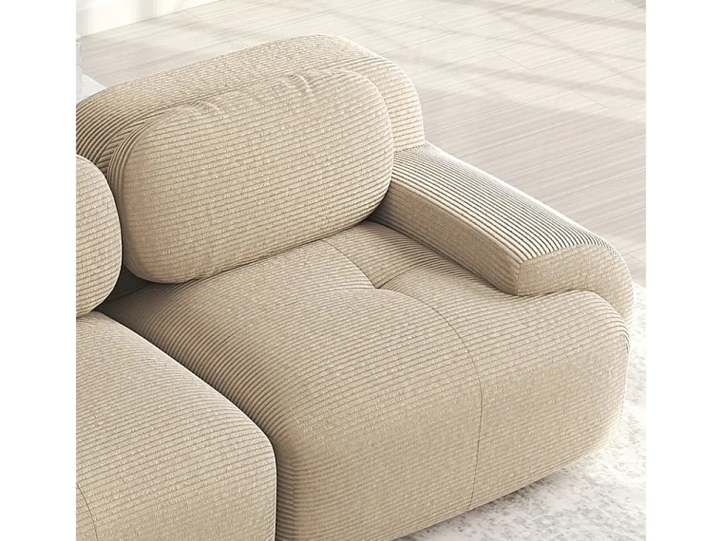 Sofá modular veludo côtelê - 2 lugares - com 2 almofadas e 2 puff - base antiderrapante - 208x178x70cm - Bege