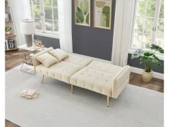 Sofá multifuncional 2 lugares - Encosto ajustável - Braços ajustáveis - Veludo - ​​Bege​