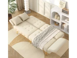 Sofá multifuncional 2 lugares - Encosto ajustável - Braços ajustáveis - Veludo - ​​Bege​