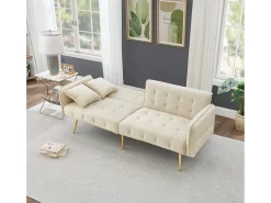 Sofá multifuncional 2 lugares - Encosto ajustável - Braços ajustáveis - Veludo - ​​Bege​