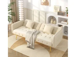 Sofá multifuncional 2 lugares - Encosto ajustável - Braços ajustáveis - Veludo - ​​Bege​