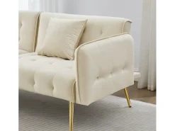 Sofá multifuncional 2 lugares - Encosto ajustável - Braços ajustáveis - Veludo - ​​Bege​
