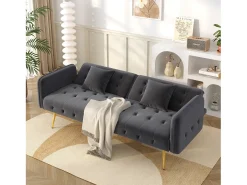 Sofá multifuncional 2 lugares - Encosto ajustável - Braços ajustáveis - Veludo - Cinza