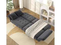 Sofá multifuncional 2 lugares - Encosto ajustável - Braços ajustáveis - Veludo - Cinza