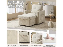Sofá multifuncional com suporte para celular, poltrona de chenille para sala de estar