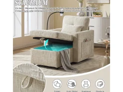 Sofá multifuncional com suporte para celular, poltrona de chenille para sala de estar