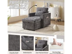 Sofá multifuncional com suporte para celular, poltrona de chenille para sala de estar.