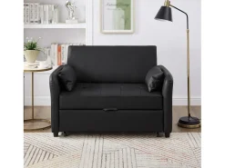Sofá multifuncional 122x83x82 cm - com função de cama - sofá-cama duplo retrátil - encosto ajustável em 3 níveis - material PU impermeável - preto
