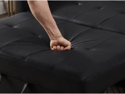 Sofá multifuncional 122x83x82 cm - com função de cama - sofá-cama duplo retrátil - encosto ajustável em 3 níveis - material PU impermeável - preto