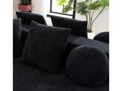 Sofá panorâmico modular 5 lugares - de tecido Chenille preto - com 6 almofadas - 263x171x66cm