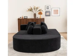 Sofá panorâmico modular 5 lugares - de tecido Chenille preto - com 6 almofadas - 263x171x66cm