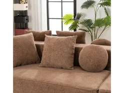 Sofá panorâmico modular 5 lugares - de tecido Chenille marrom - com 6 almofadas - 263x171x66cm