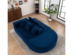 Sofá panorâmico modular 5 lugares - de tecido Chenille azul - com 6 almofadas - 263x171x66cm