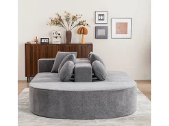 Sofá panorâmico modular 5 lugares - de tecido Chenille cinza - com 6 almofadas - 263x171x66cm