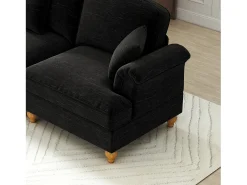Sofá preto de 3 lugares com apoio lombar - Apoio para os pés móvel - Tecido chenille
