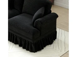 Sofá preto de 3 lugares com apoio lombar - Apoio para os pés móvel - Tecido chenille