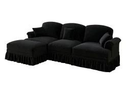 Sofá preto de 3 lugares com apoio lombar - Apoio para os pés móvel - Tecido chenille