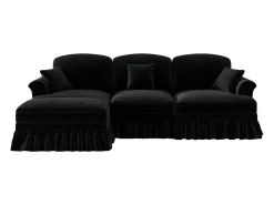 Sofá preto de 3 lugares com apoio lombar - Apoio para os pés móvel - Tecido chenille
