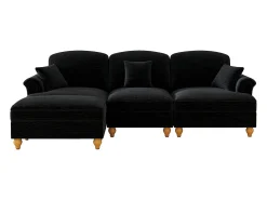 Sofá preto de 3 lugares com apoio lombar - Apoio para os pés móvel - Tecido chenille