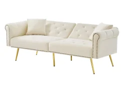Sofá Relaxante Bege - Sofá com Encosto e Braços Ajustáveis ​​- 6 Pernas em Metal - para Sala de Estar e Quarto