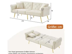 Sofá Relaxante Bege - Sofá com Encosto e Braços Ajustáveis ​​- 6 Pernas em Metal - para Sala de Estar e Quarto