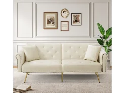 Sofá Relaxante Bege - Sofá com Encosto e Braços Ajustáveis ​​- 6 Pernas em Metal - para Sala de Estar e Quarto