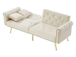 Sofá Relaxante Bege - Sofá com Encosto e Braços Ajustáveis ​​- 6 Pernas em Metal - para Sala de Estar e Quarto