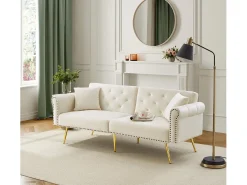 Sofá Relaxante Bege - Sofá com Encosto e Braços Ajustáveis ​​- 6 Pernas em Metal - para Sala de Estar e Quarto