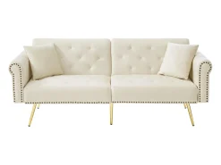 Sofá Relaxante Bege - Sofá com Encosto e Braços Ajustáveis ​​- 6 Pernas em Metal - para Sala de Estar e Quarto