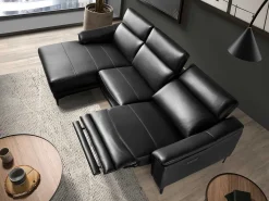 Sofá relaxante com chaise longue esquerda em pele preta 6206 ANGEL CERDA