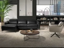 Sofá relaxante com chaise longue esquerda em pele preta 6206 ANGEL CERDA