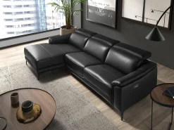 Sofá relaxante com chaise longue esquerda em pele preta 6206 ANGEL CERDA