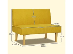 Sofá reto amarelo - Sofá com encosto e pés em madeira - para quarto e sala de estar