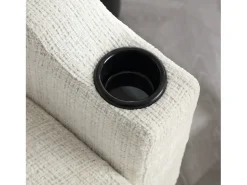 Sofá reto bege de 4 lugares com apoio para os pés, bolsos laterais e suporte para copos 196,5 x 75 x 77 cm