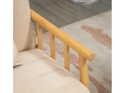 Sofá reto bege de 2 lugares, estrutura de madeira natural, 2 almofadas incluídas - 123x69x74cm