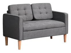 Sofá reto cinza de 2 lugares com armazenamento integrado e almofadas removíveis - 117x62x78cm