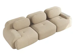 Sofá reto com braços curvos - Sofá de 3 lugares com encosto e almofadas decorativas - Veludo cotelê bege