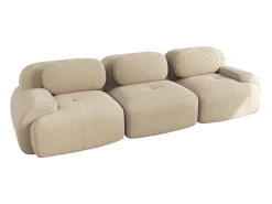 Sofá reto com braços curvos - Sofá de 3 lugares com encosto e almofadas decorativas - Veludo cotelê bege