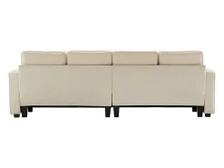 Sofá reto em linho bege - 4 lugares - com bolsos nos braços e 4 almofadas - 264x83x87cm