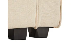 Sofá reto em linho bege - 4 lugares - com bolsos nos braços e 4 almofadas - 264x83x87cm