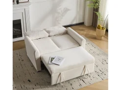 Sofá reto em veludo bege - Sofá de relaxamento com função de extensão e encosto ajustável - encosto e braços