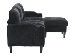 Sofá reto preto de 4 lugares com apoio para os pés, bolsos laterais e suporte para copos 196,5 x 75 x 77 cm