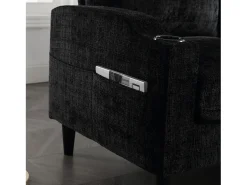 Sofá reto preto de 4 lugares com apoio para os pés, bolsos laterais e suporte para copos 196,5 x 75 x 77 cm