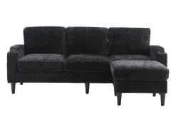 Sofá reto preto de 4 lugares com apoio para os pés, bolsos laterais e suporte para copos 196,5 x 75 x 77 cm