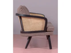 Sofá retro vintage em rotim natural e almofada de algodão - Leeds - Preto